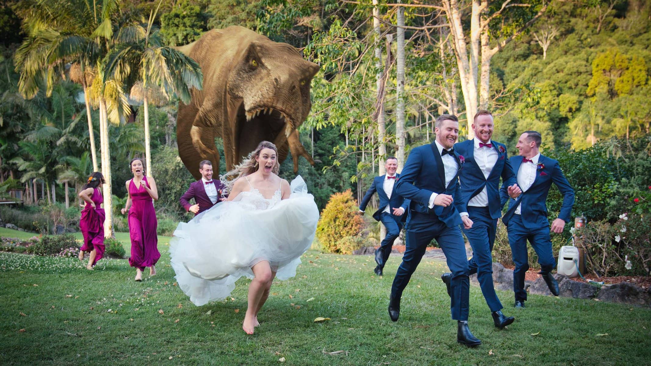 Dinosaur at wedding